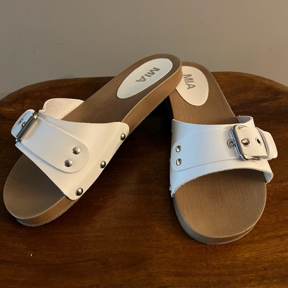 MIA White Buckle Slide Clogs